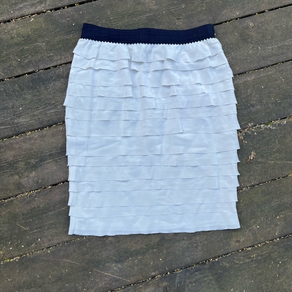 BCBGMaxAzria Moonlight Chiffon Tiered Mini w Black Elastic Waist Trim NWT - Picture 1 of 12